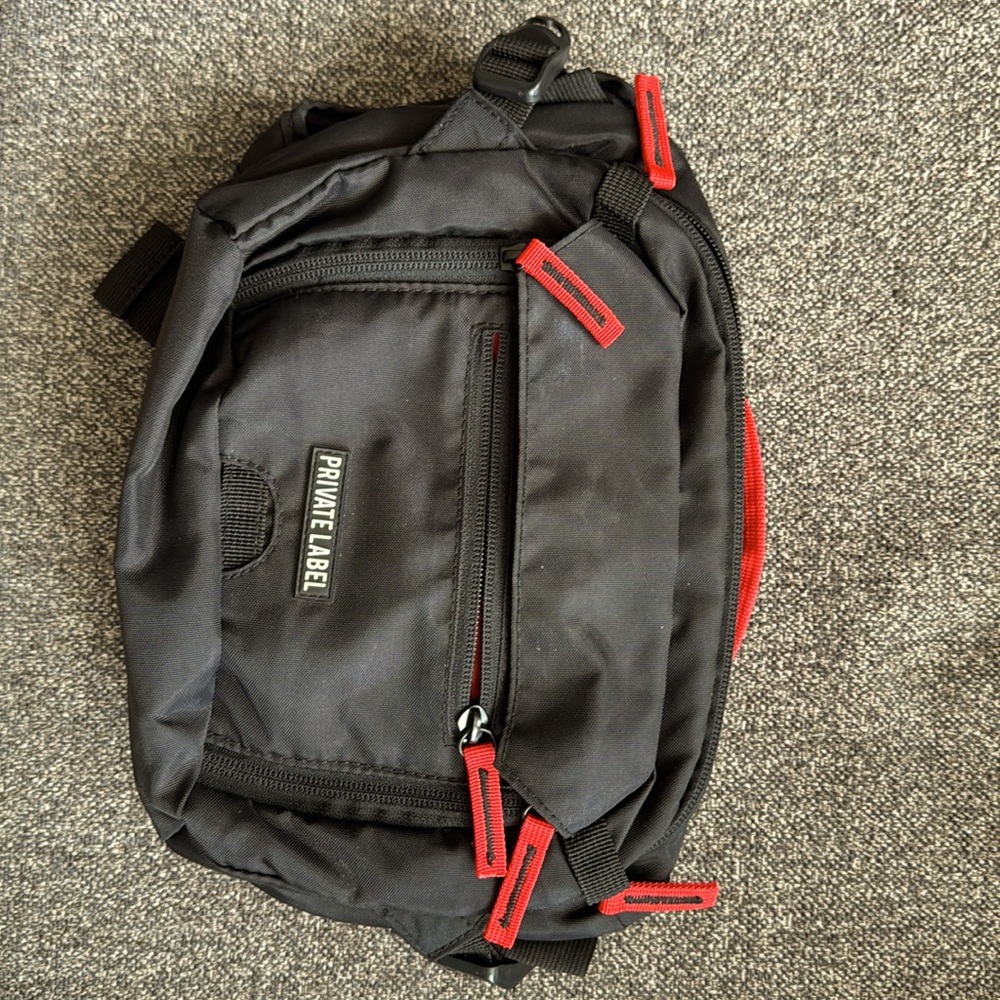 Private Label Fanny Pack Black Red Adjustable Straps Unisex Bag
